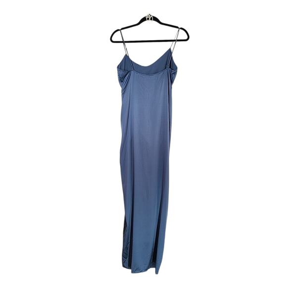 Skims Silk Sleep Slip Maxi Dress Small Artic Blue High Slit Ruched Sexy Evening - Picture 5 of 12